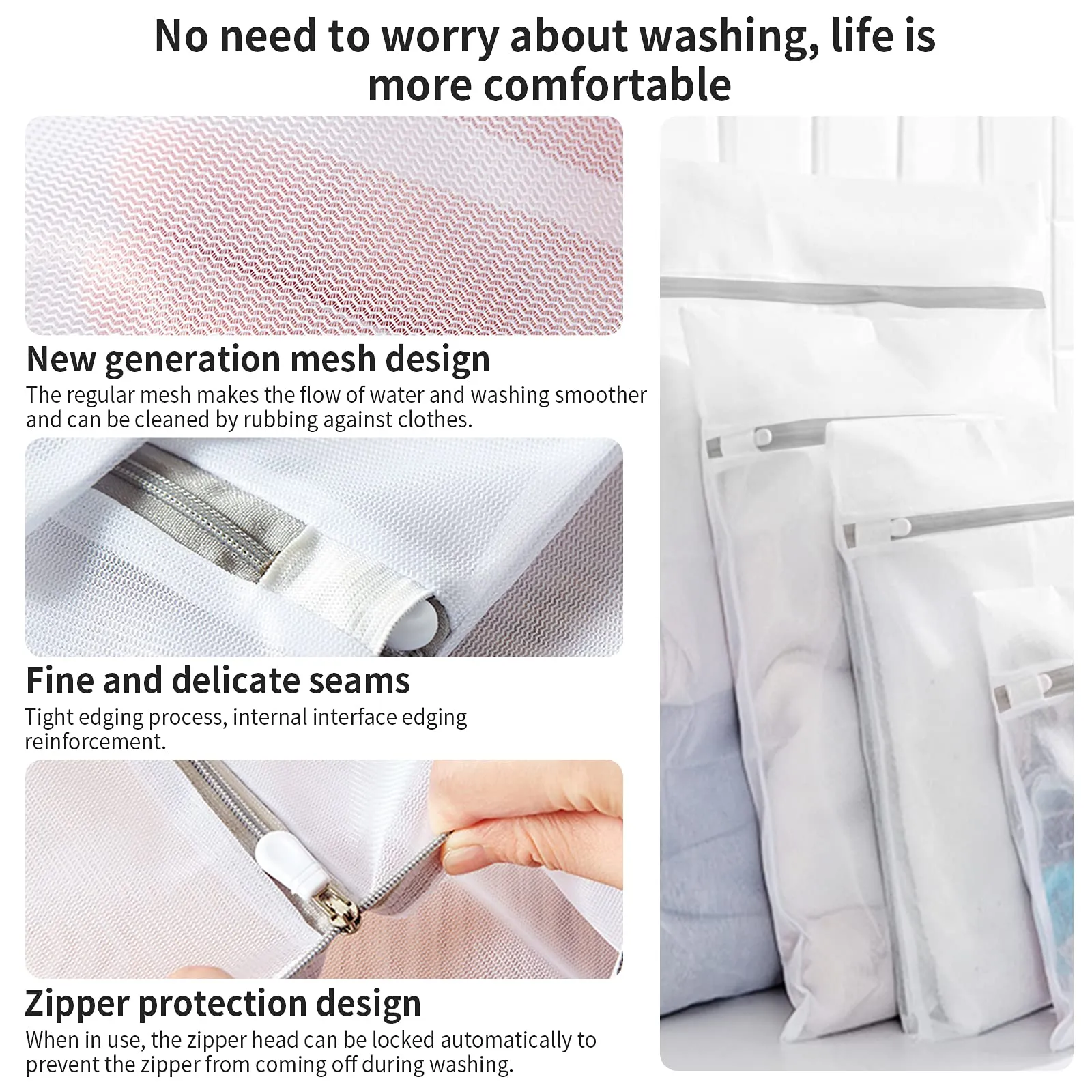 10 Pack Mesh Laundry Bags for Delicates with Non Rust Zipper- MDSXO White Laundry Bags Mesh Wash Bags, Easy Fit Bra, Sock,Lingerie,Sneaker,Baby Laundry for Washing Machine Travel Storage[1XL/3L/3M/3S]