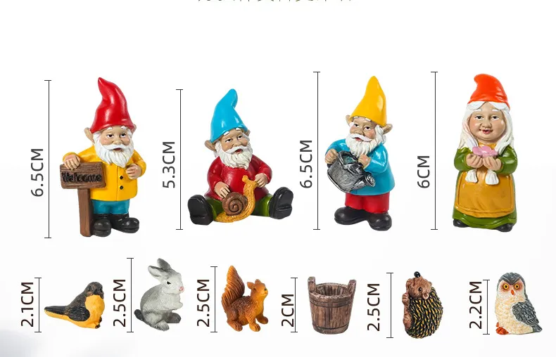 10-Piece Set Mini Garden Dwarf Resin Decorations for Garden Yard Living Room Decorations