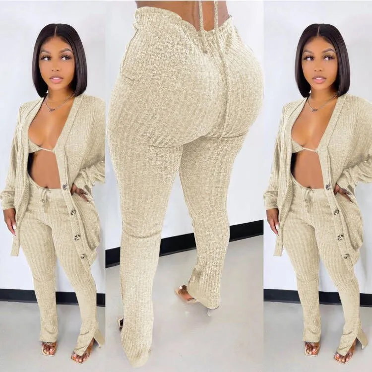 3 piece set women cardigan,women knit knitted boutique fall bra  3 pc piece sweater cardigan and leggings long pants set