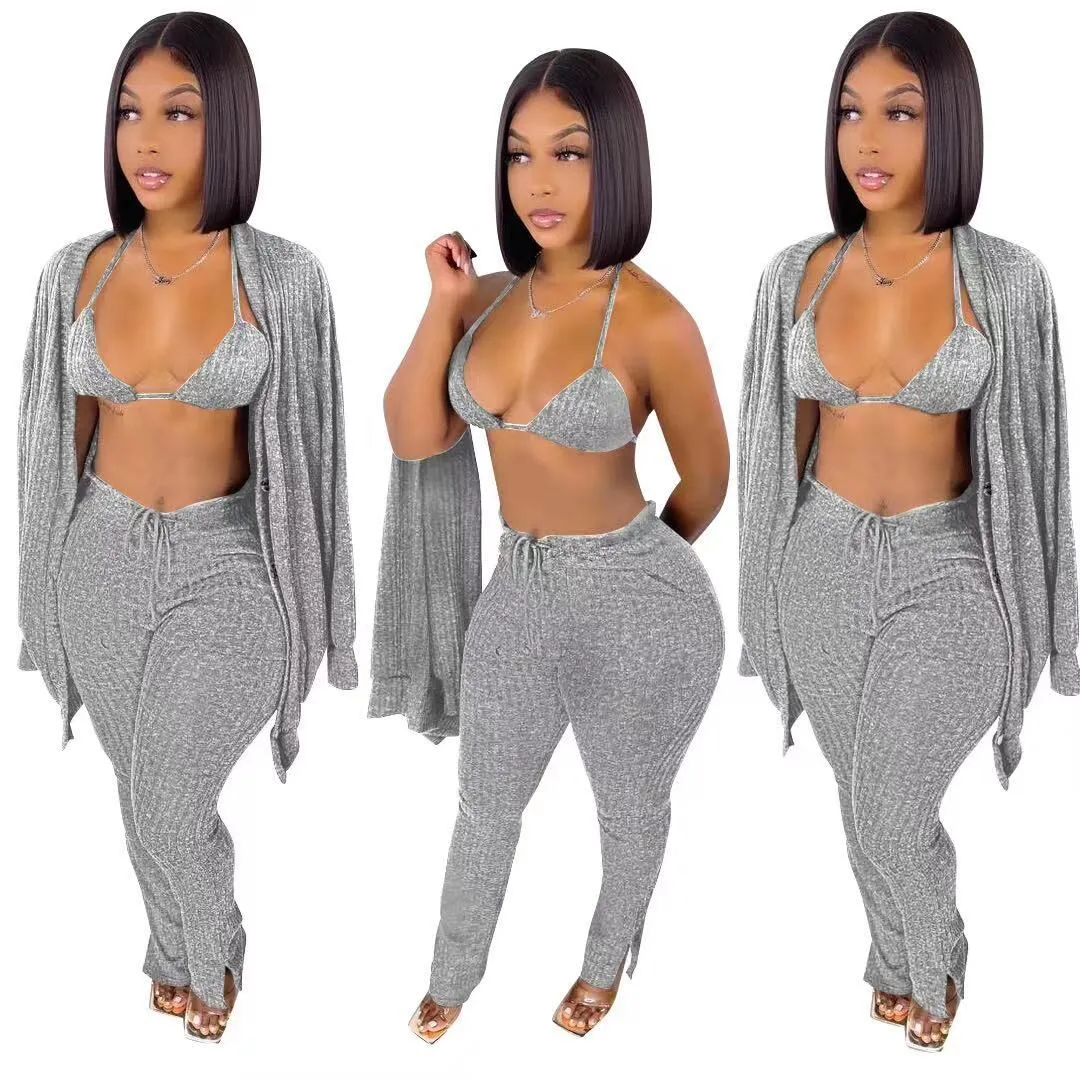 3 piece set women cardigan,women knit knitted boutique fall bra  3 pc piece sweater cardigan and leggings long pants set