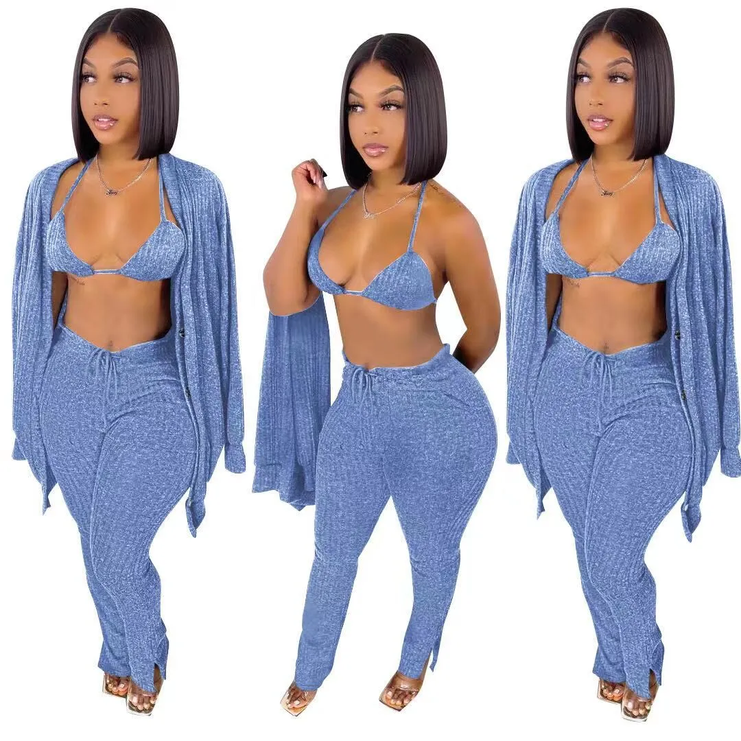 3 piece set women cardigan,women knit knitted boutique fall bra  3 pc piece sweater cardigan and leggings long pants set