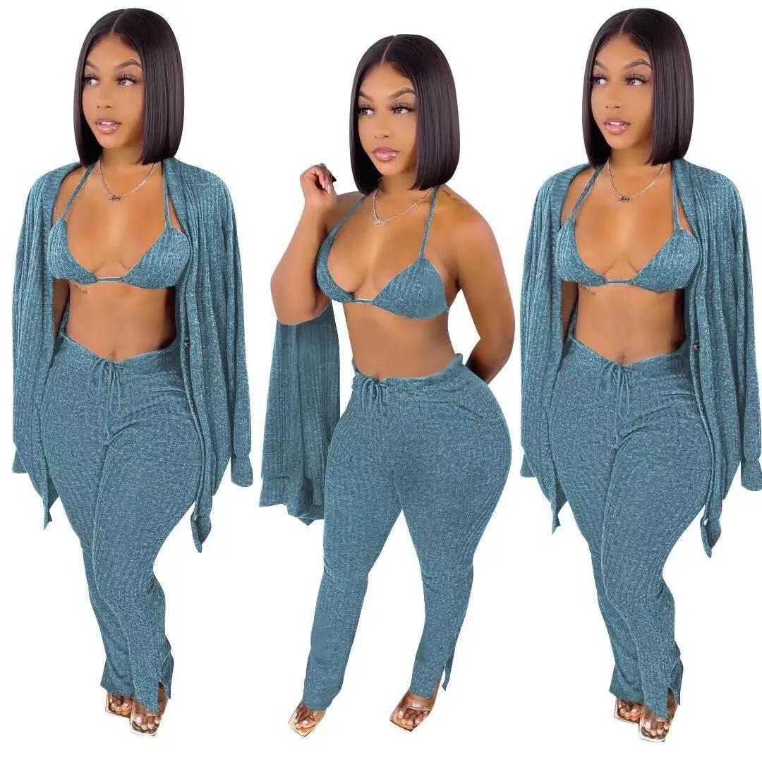 3 piece set women cardigan,women knit knitted boutique fall bra  3 pc piece sweater cardigan and leggings long pants set