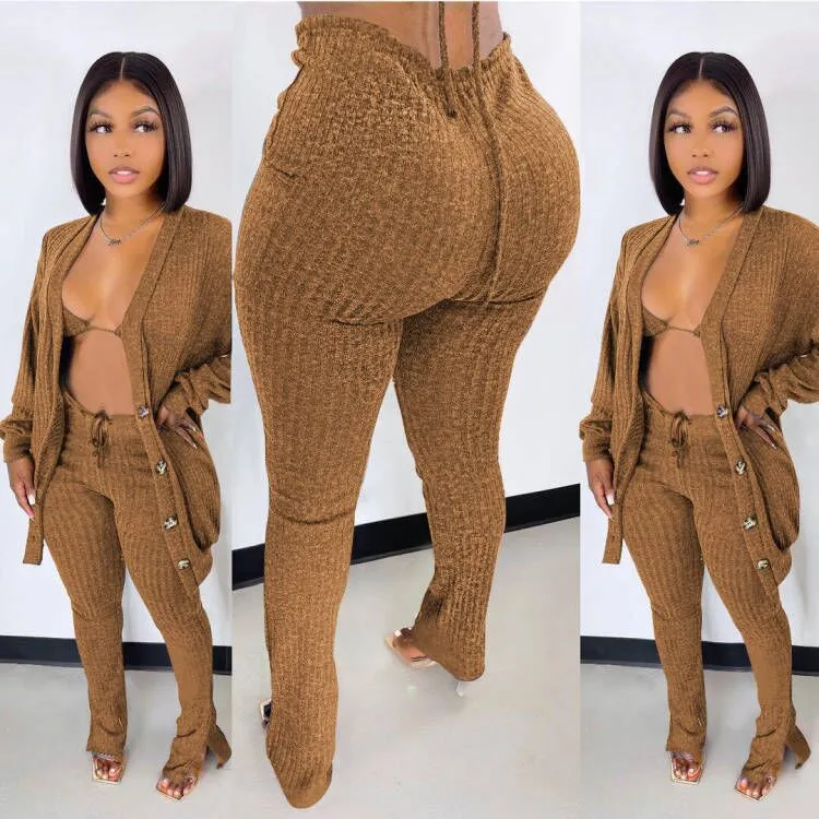 3 piece set women cardigan,women knit knitted boutique fall bra  3 pc piece sweater cardigan and leggings long pants set