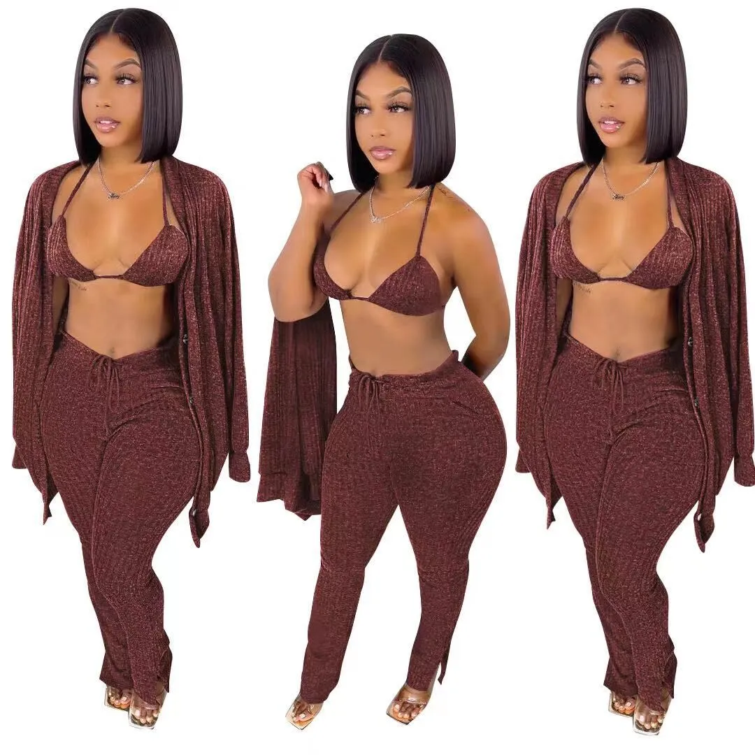 3 piece set women cardigan,women knit knitted boutique fall bra  3 pc piece sweater cardigan and leggings long pants set