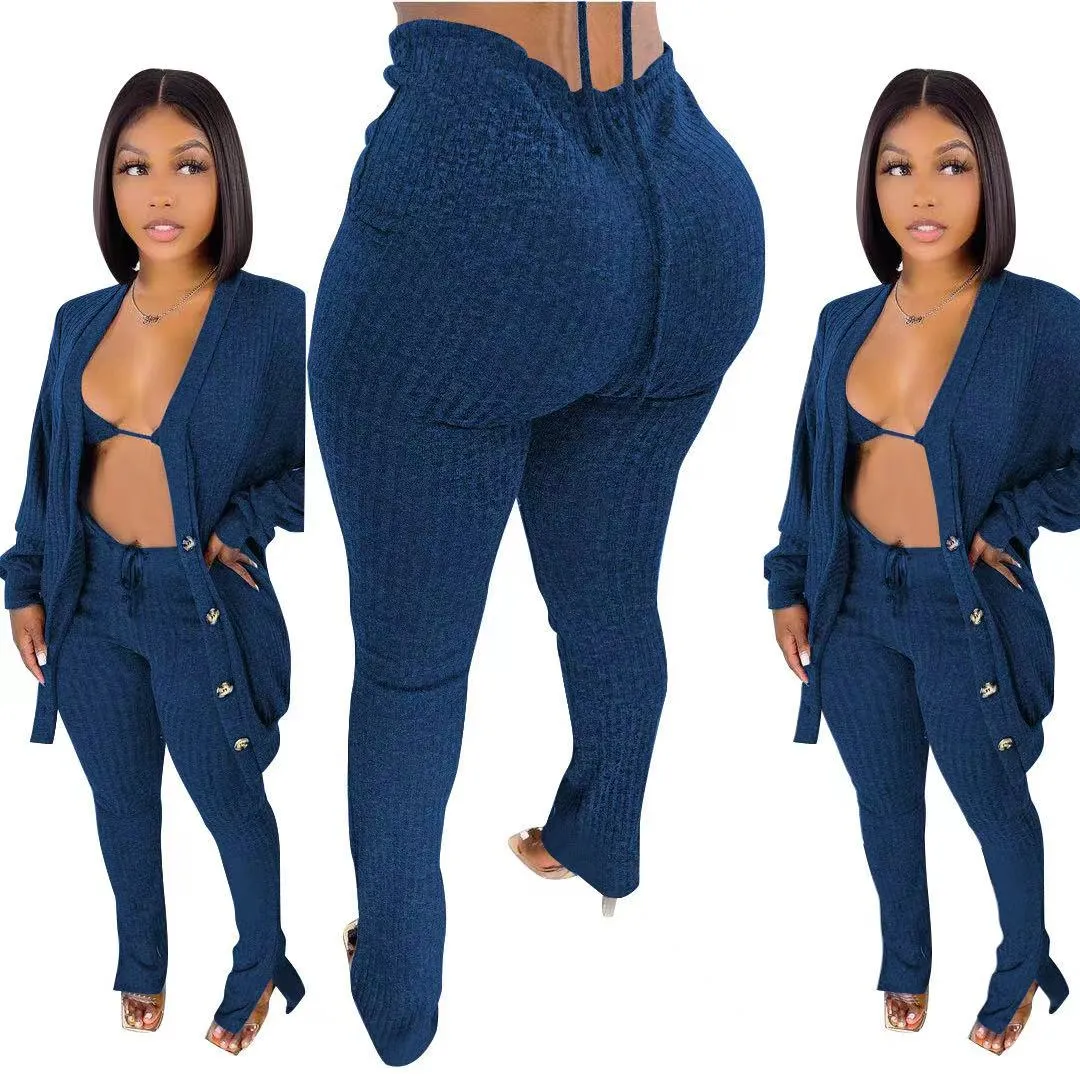 3 piece set women cardigan,women knit knitted boutique fall bra  3 pc piece sweater cardigan and leggings long pants set