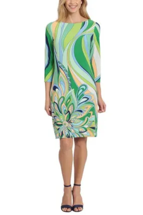 3/4-Sleeve Printed Shift Dress