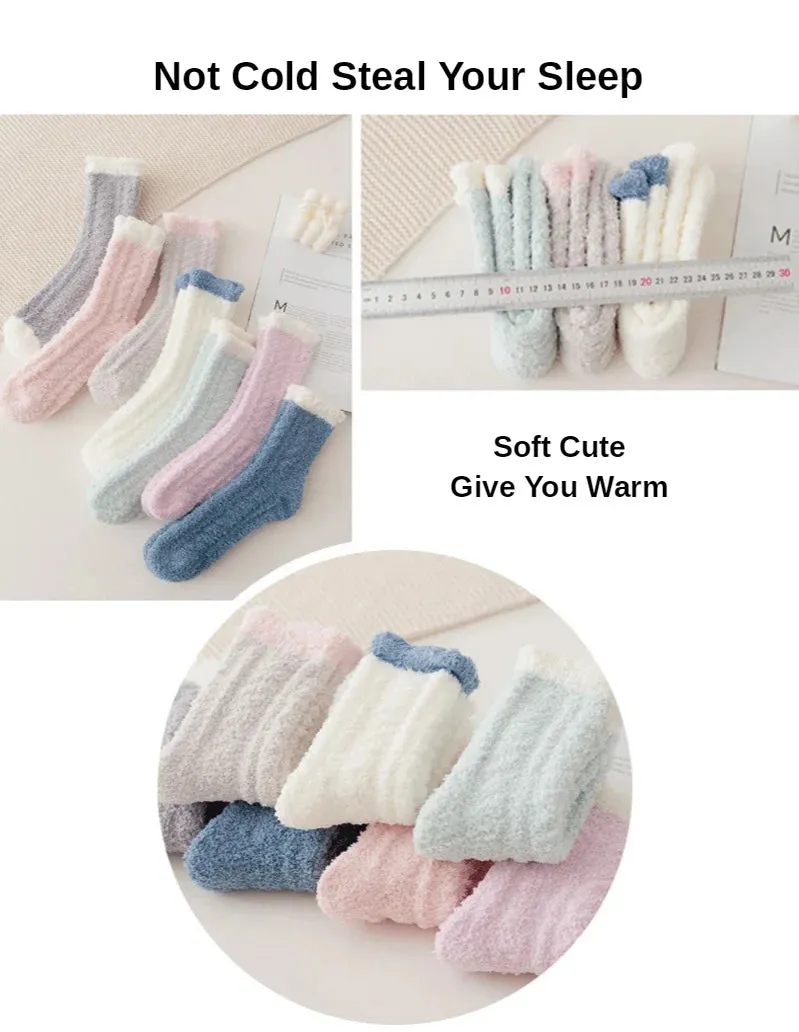 4 Pairs Women Winter Warm Fuzzy Socks Thick Thermal Solid Soft Fluffy Socks Cute Fashion Slipper Home Floor Sleeping Socks