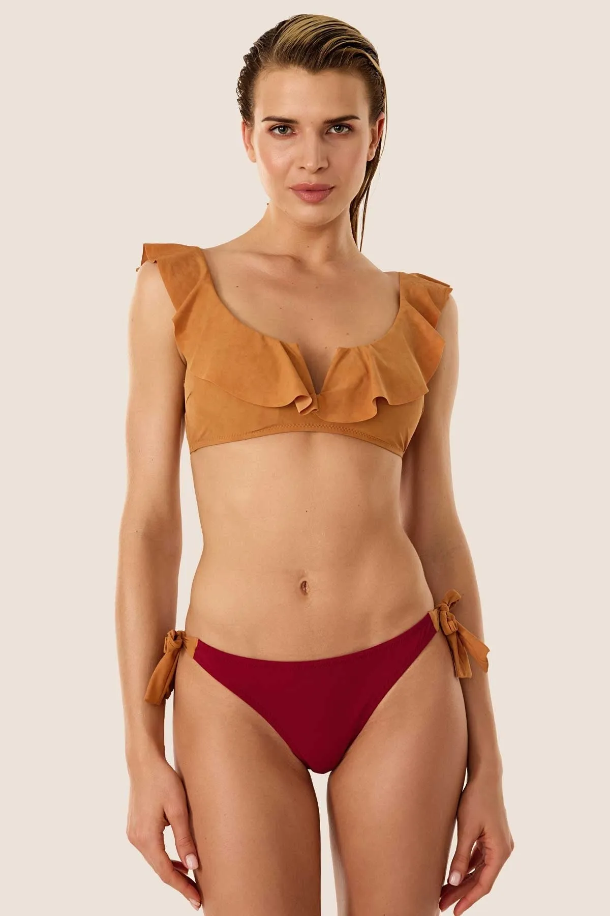 5400 Burgundy Ruffled Bikini Set