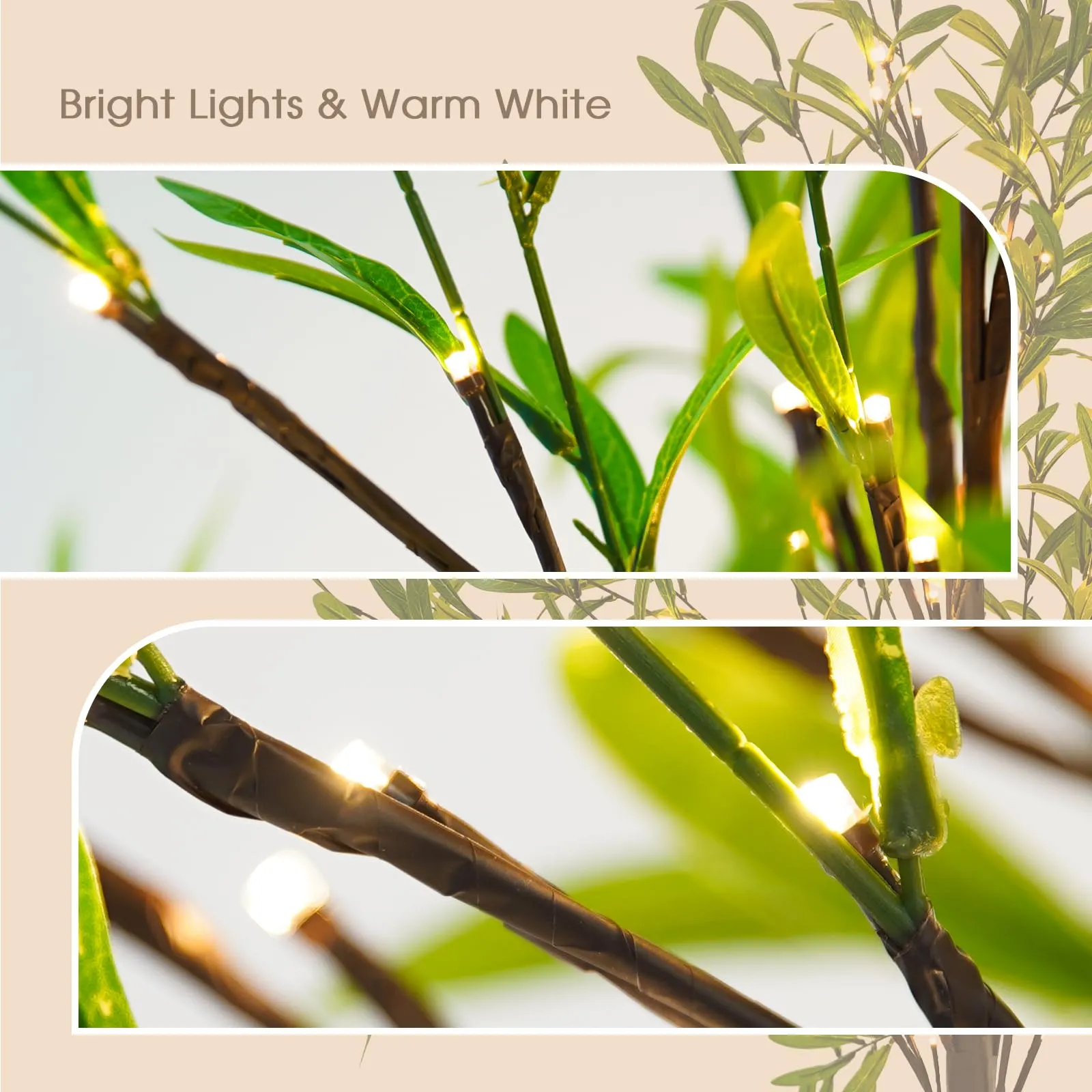 6ft Pre-Lit Faux Olive Tree - Artificial Lighted Branch, Warm White LED for Holiday Party Decor