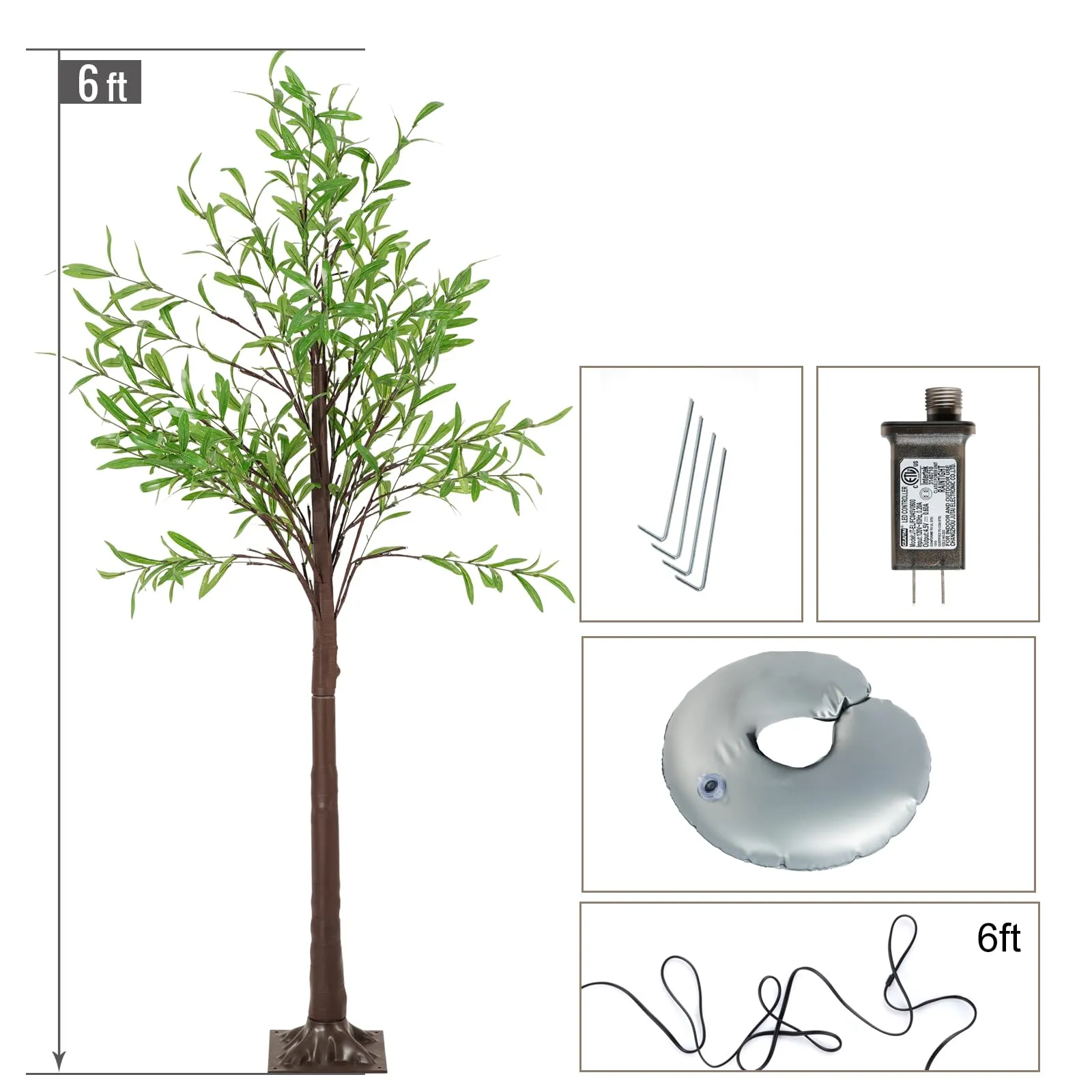 6ft Pre-Lit Faux Olive Tree - Artificial Lighted Branch, Warm White LED for Holiday Party Decor