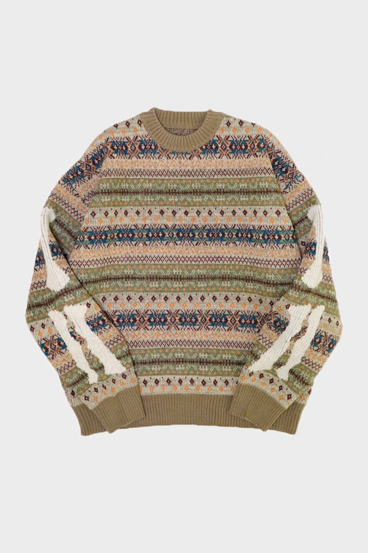 7G Wool FairIsle BONE Crew Sweater - Orange