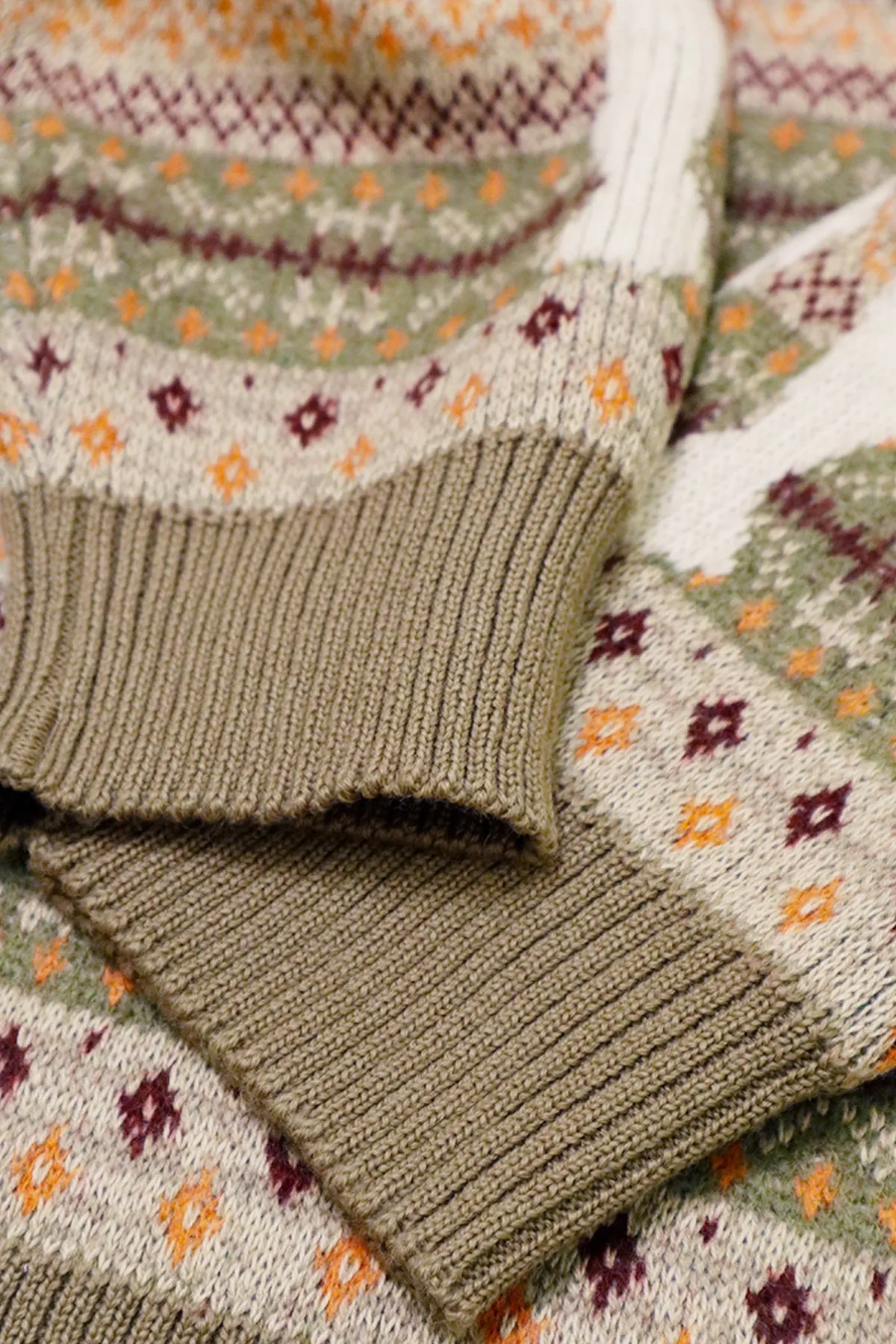 7G Wool FairIsle BONE Crew Sweater - Orange