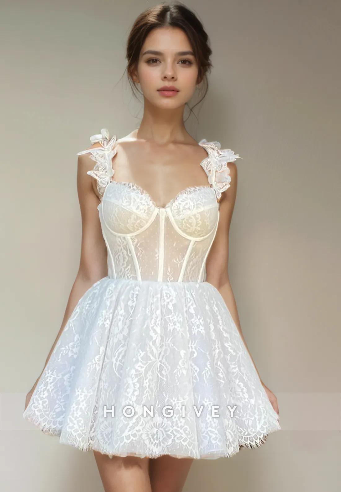 A-Line Sweetheart Sleeveless Lace Applique Short Party Homecoming Dress