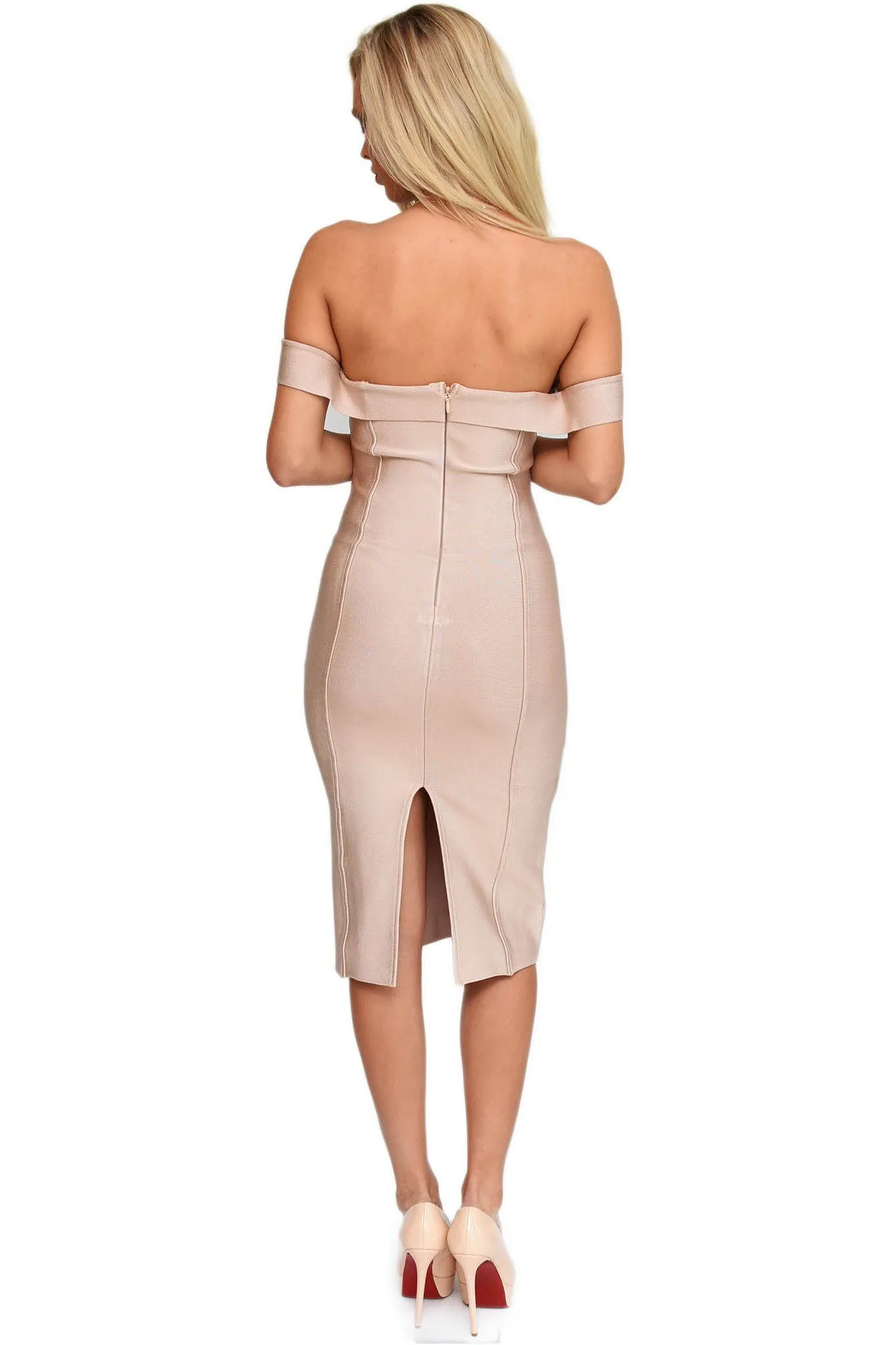 Adria Off Shoulder Dress - Nude (L - Clearance Sale)