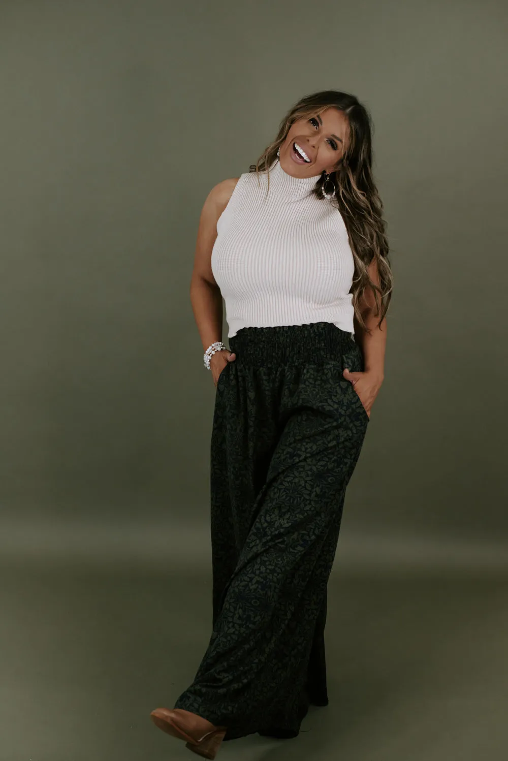 All She Wrote Wide Leg Pant , Navy/Olive