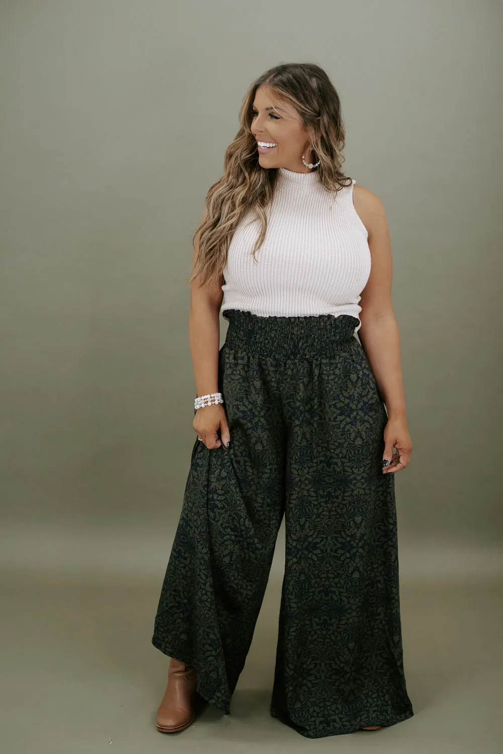 All She Wrote Wide Leg Pant , Navy/Olive