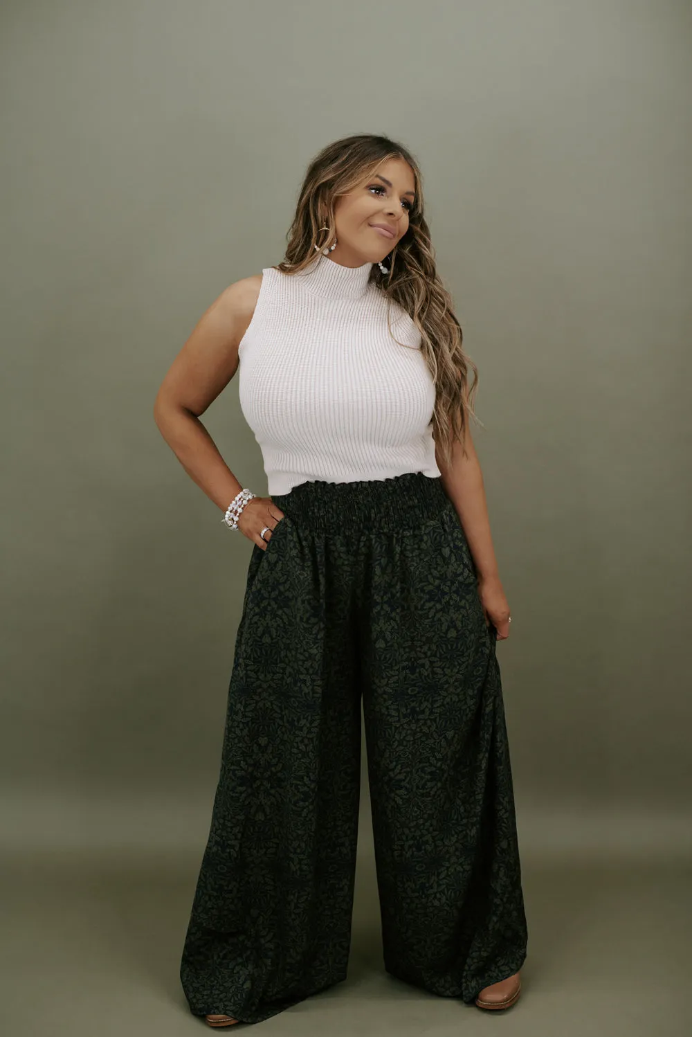 All She Wrote Wide Leg Pant , Navy/Olive