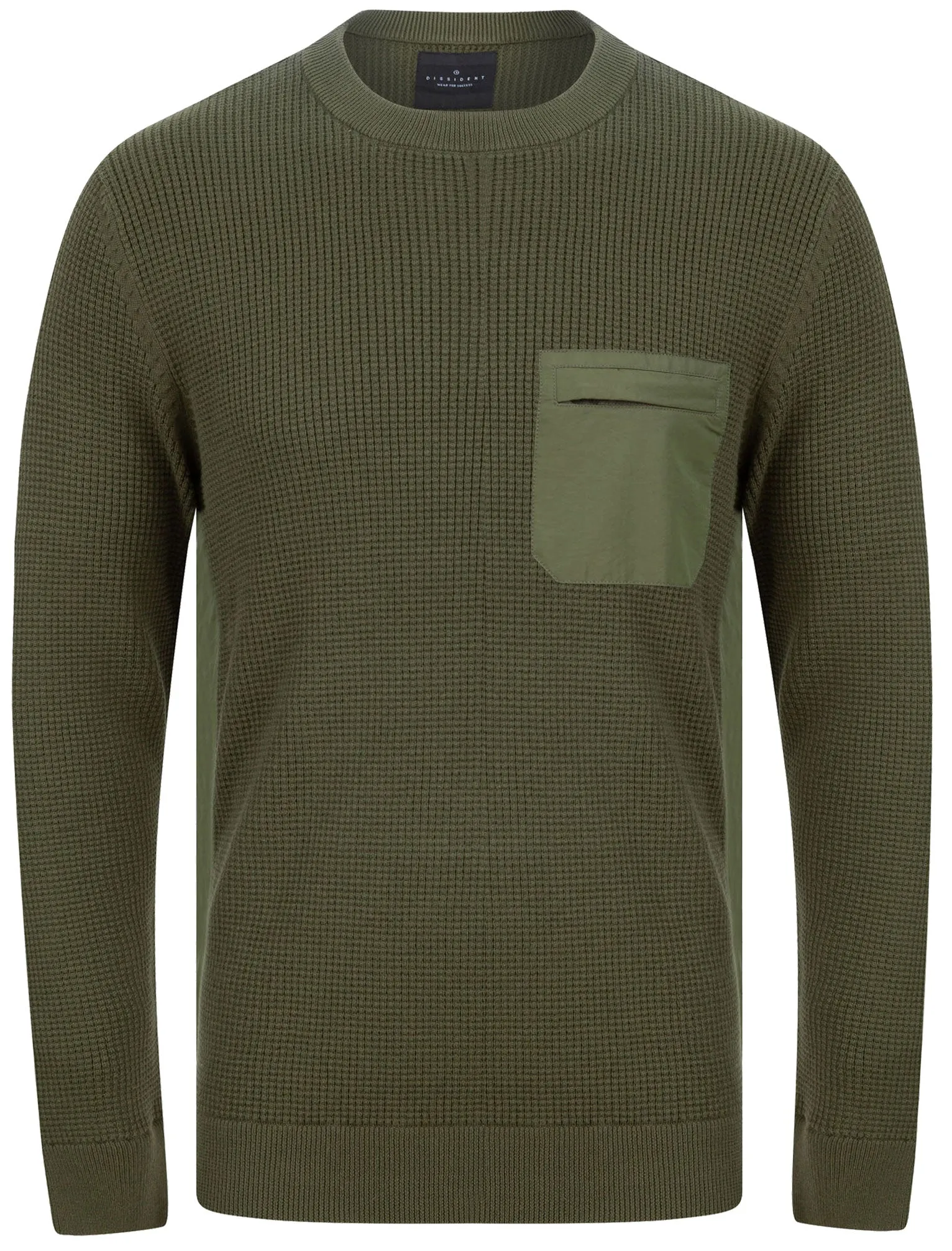 Alpher Textured Cotton Knit Jumper with Fabric Chest Pocket In Khaki - Dissident