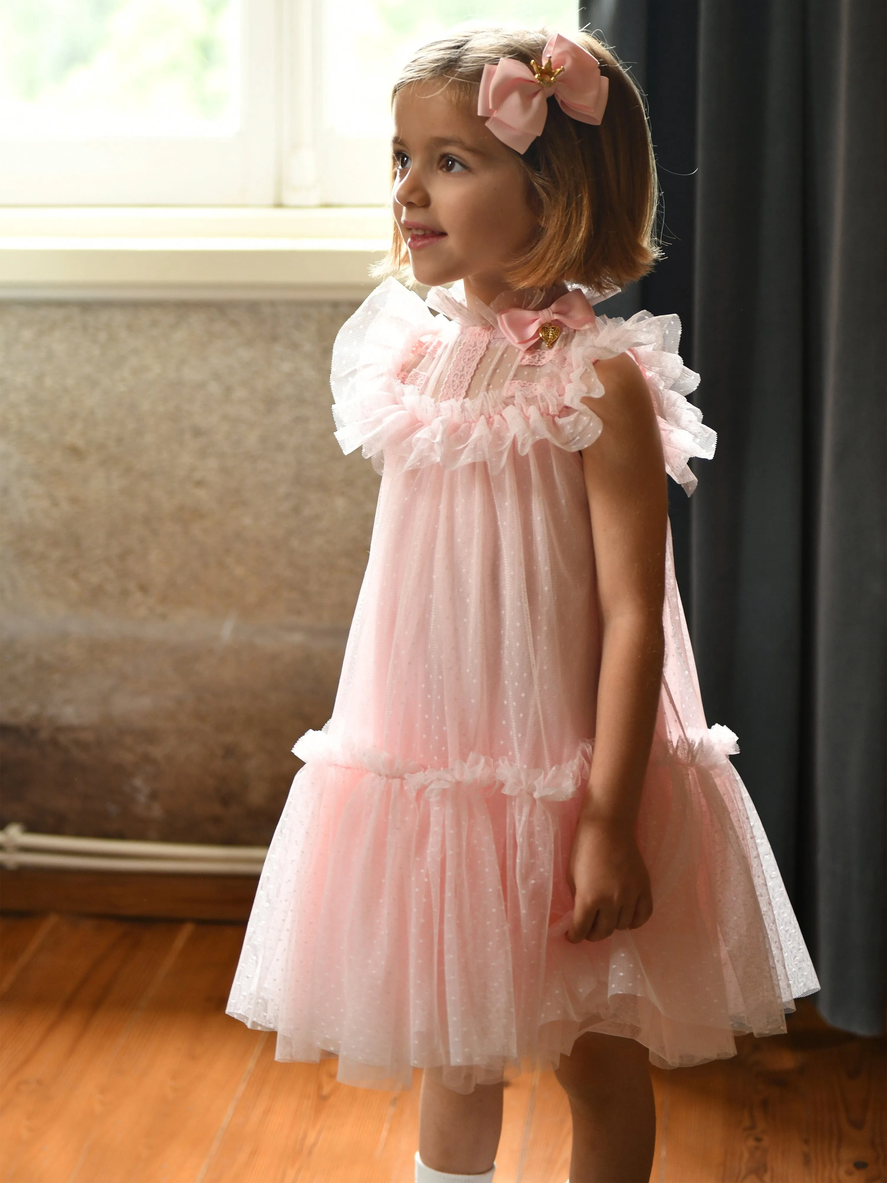 Angels Face Girls Andrea Spotted Tulle Dress in Pink