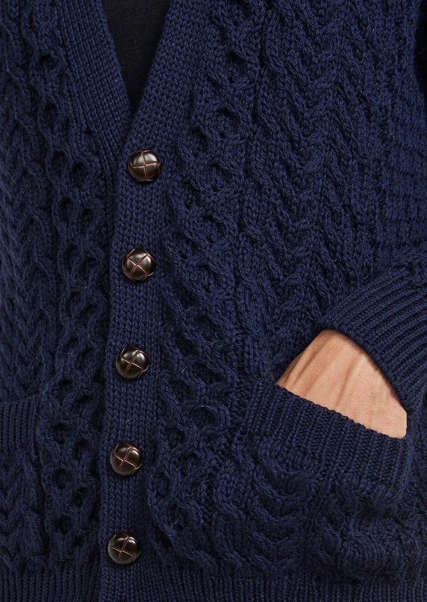 Aran Men's V-Neck Cardigan | Navy