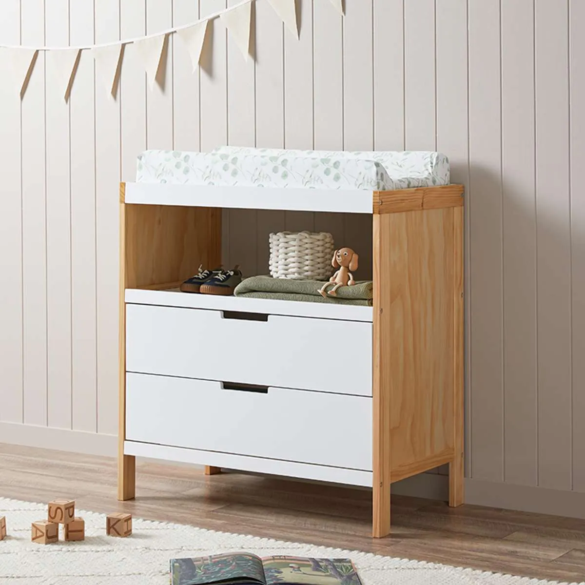 Aspiring Change Table with Drawers - White/Natural