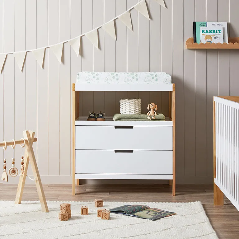 Aspiring Change Table with Drawers - White/Natural