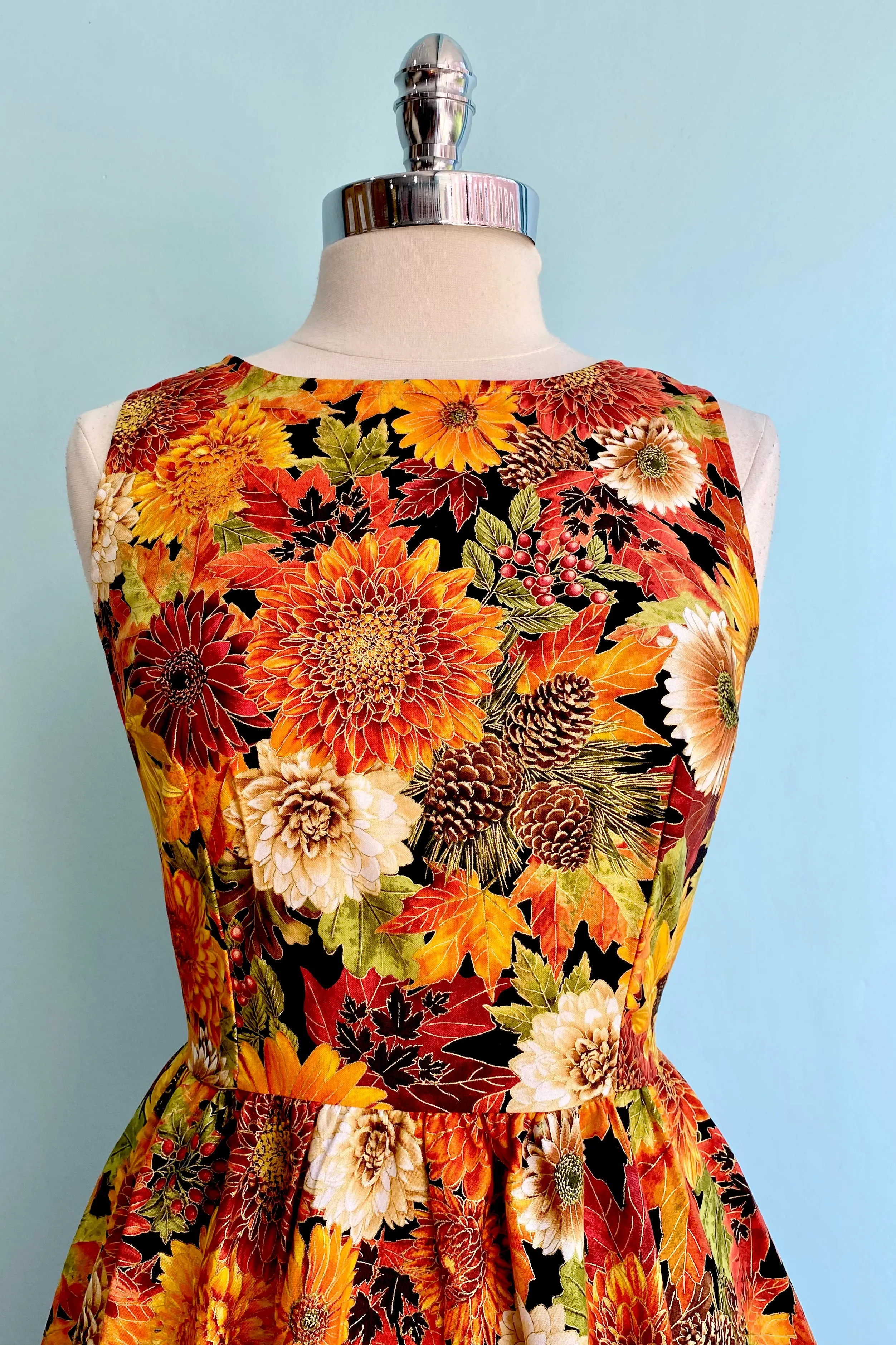 Autumn Foliage and Floral Midi Dress by Retrolicious