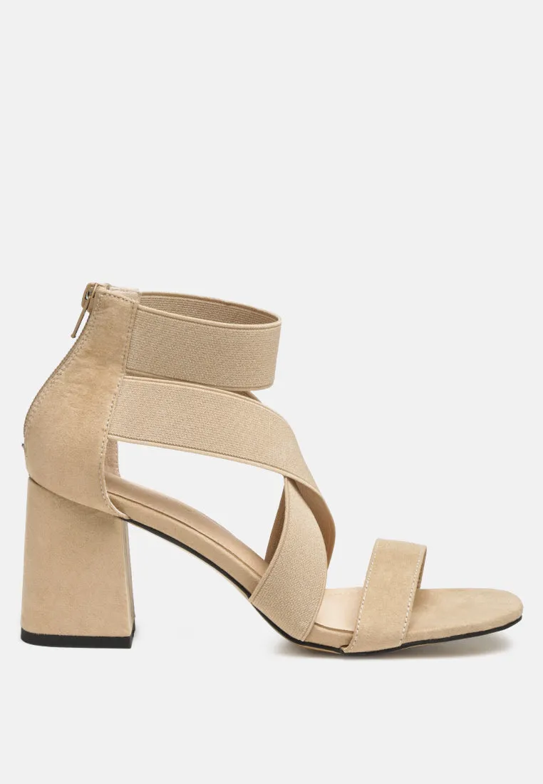 Benicia Elastic Strappy Block Heel Sandals