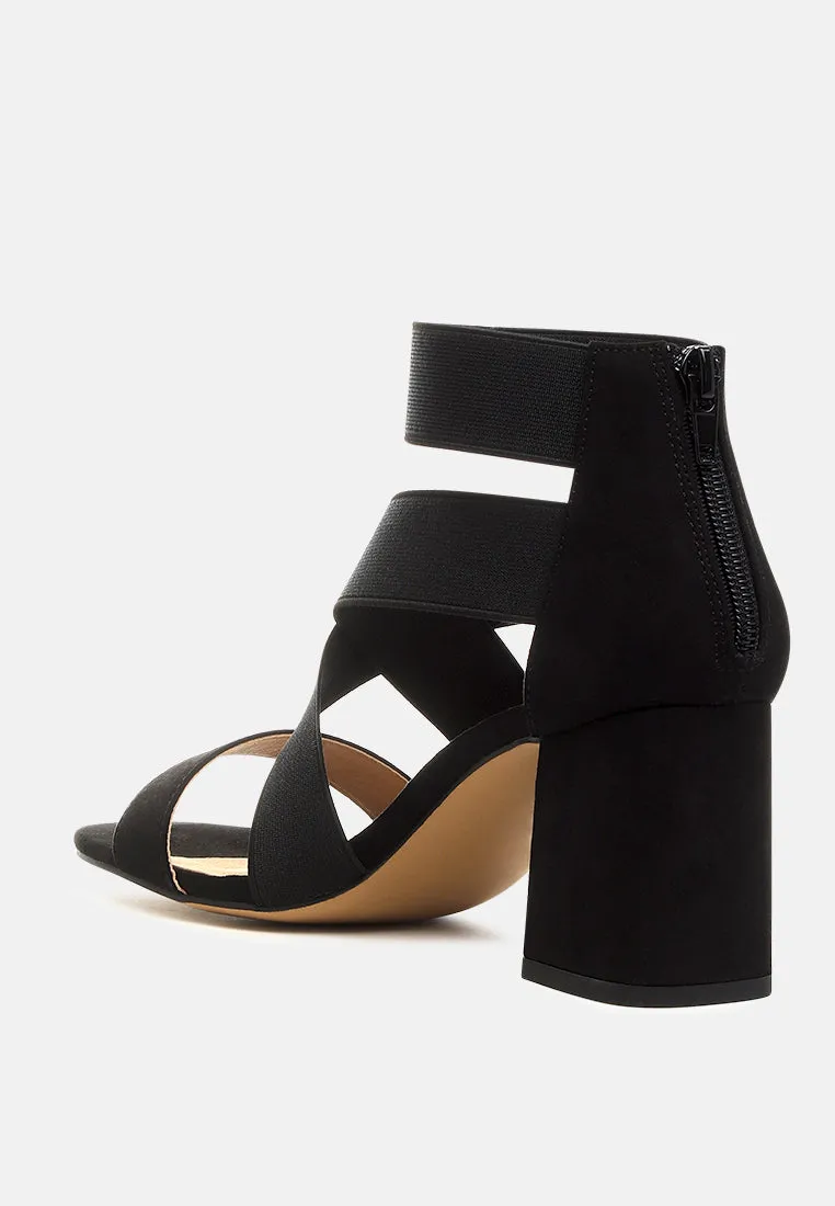 Benicia Elastic Strappy Block Heel Sandals