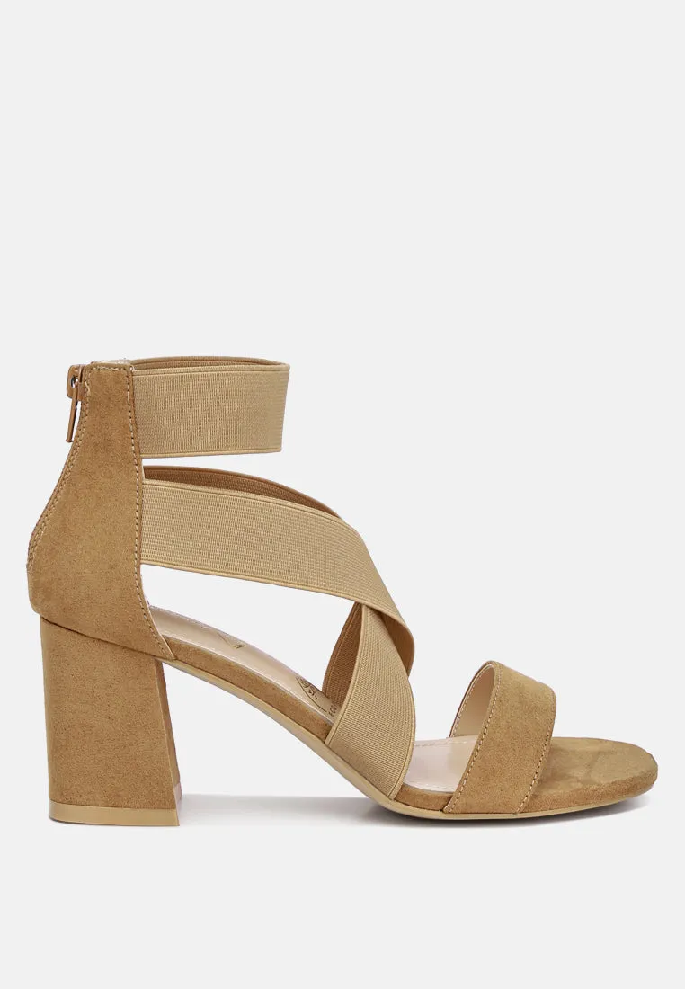 Benicia Elastic Strappy Block Heel Sandals