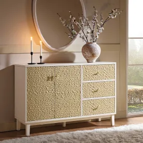 Bianca Chip Carved 2-Door 3-Drawer Sideboard, Sand Beige & Ivory