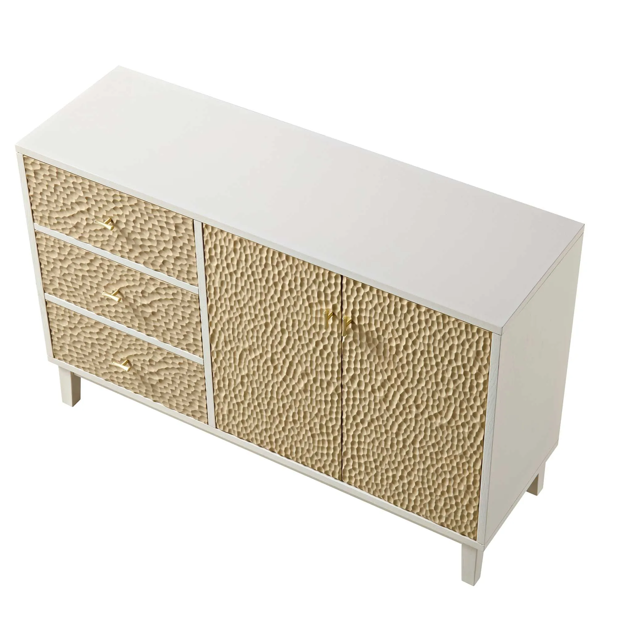 Bianca Chip Carved 2-Door 3-Drawer Sideboard, Sand Beige & Ivory