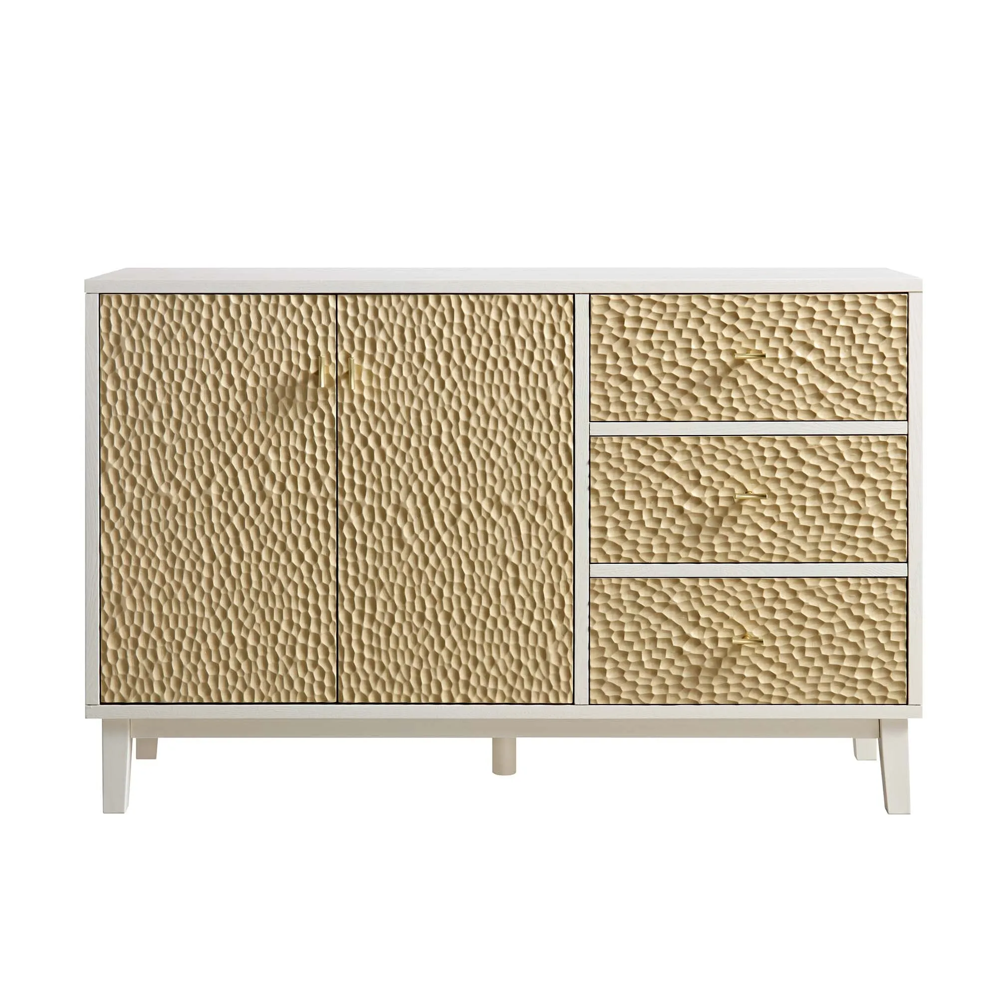 Bianca Chip Carved 2-Door 3-Drawer Sideboard, Sand Beige & Ivory