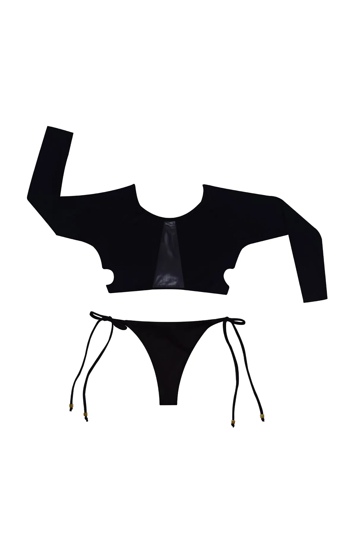 Black Bikini Set With Mesh Cut Out Details