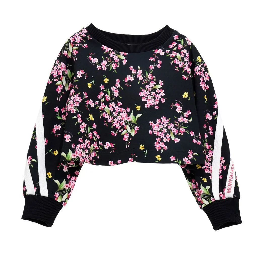 Black Floral Print Sweatshirt