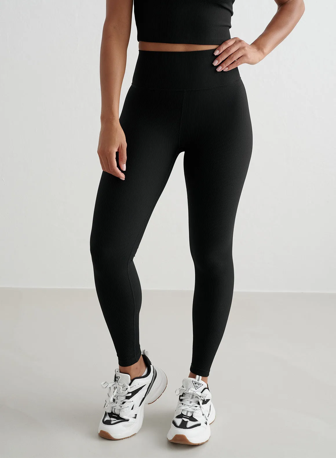 Black Ribbed Performance Tights