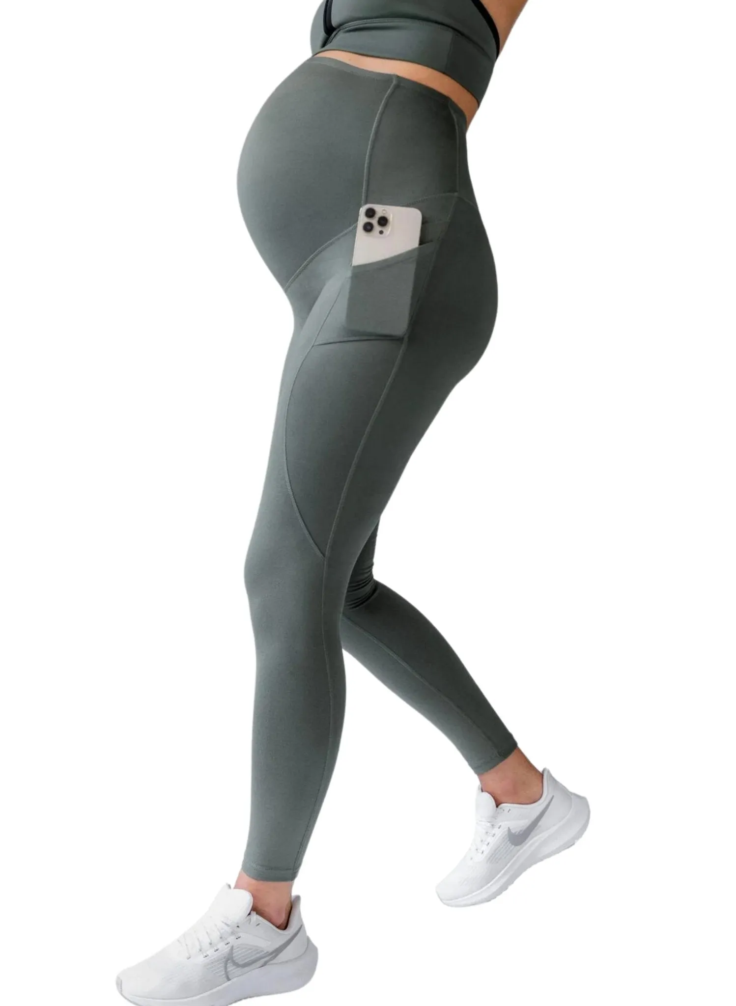 Blanqi Active Maternity Pocket Leggings - Olive Green