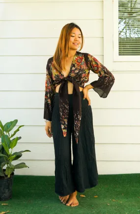 Brown Floral Wrap Top