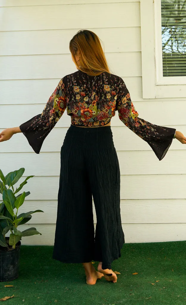 Brown Floral Wrap Top