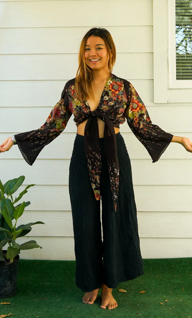 Brown Floral Wrap Top