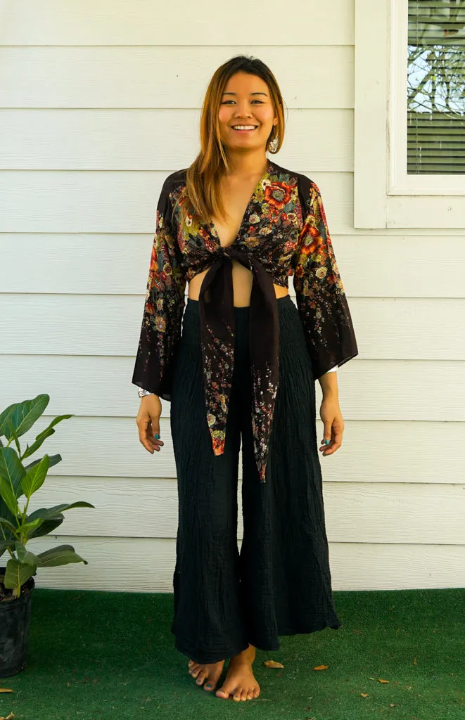 Brown Floral Wrap Top