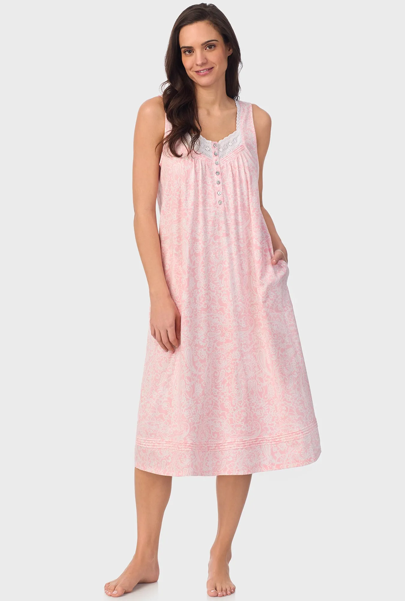 Coral Pink Paisley Sleeveless Nightgown