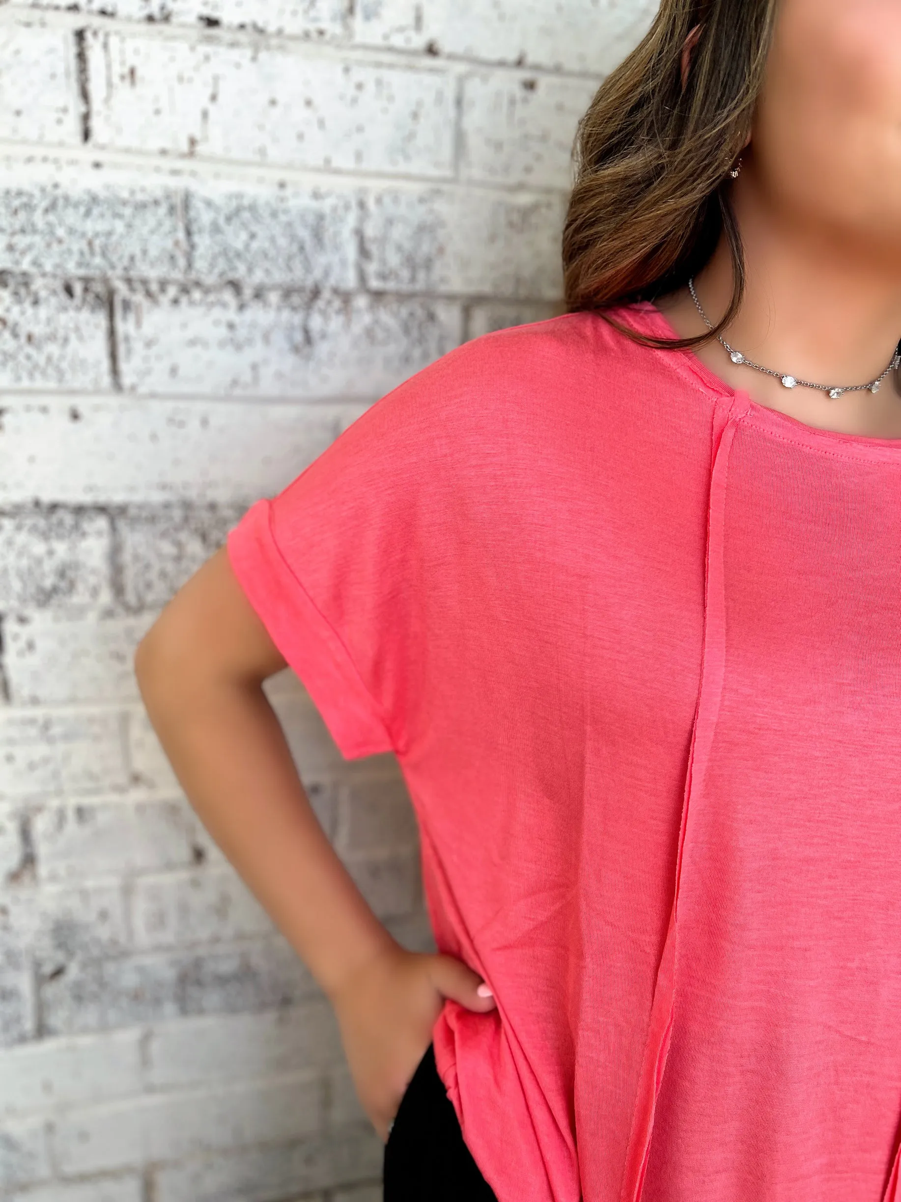 Coral Pink Round Neck Top