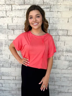 Coral Pink Round Neck Top