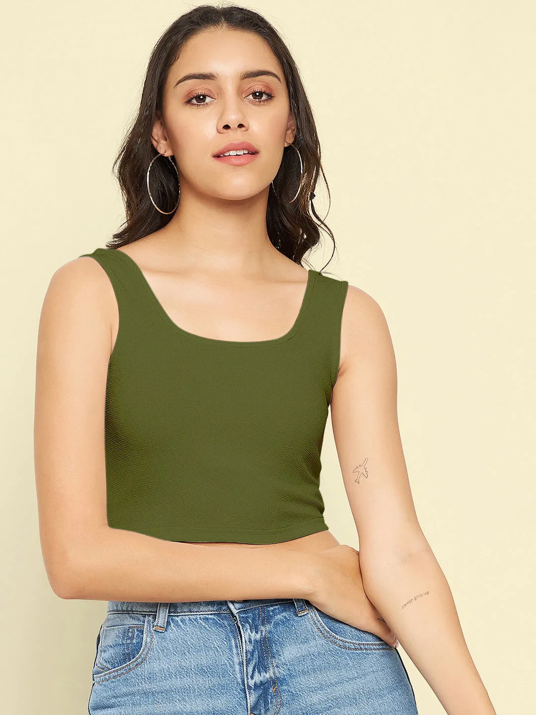 Cotton Stretchable Basic Round Neck Crop Top