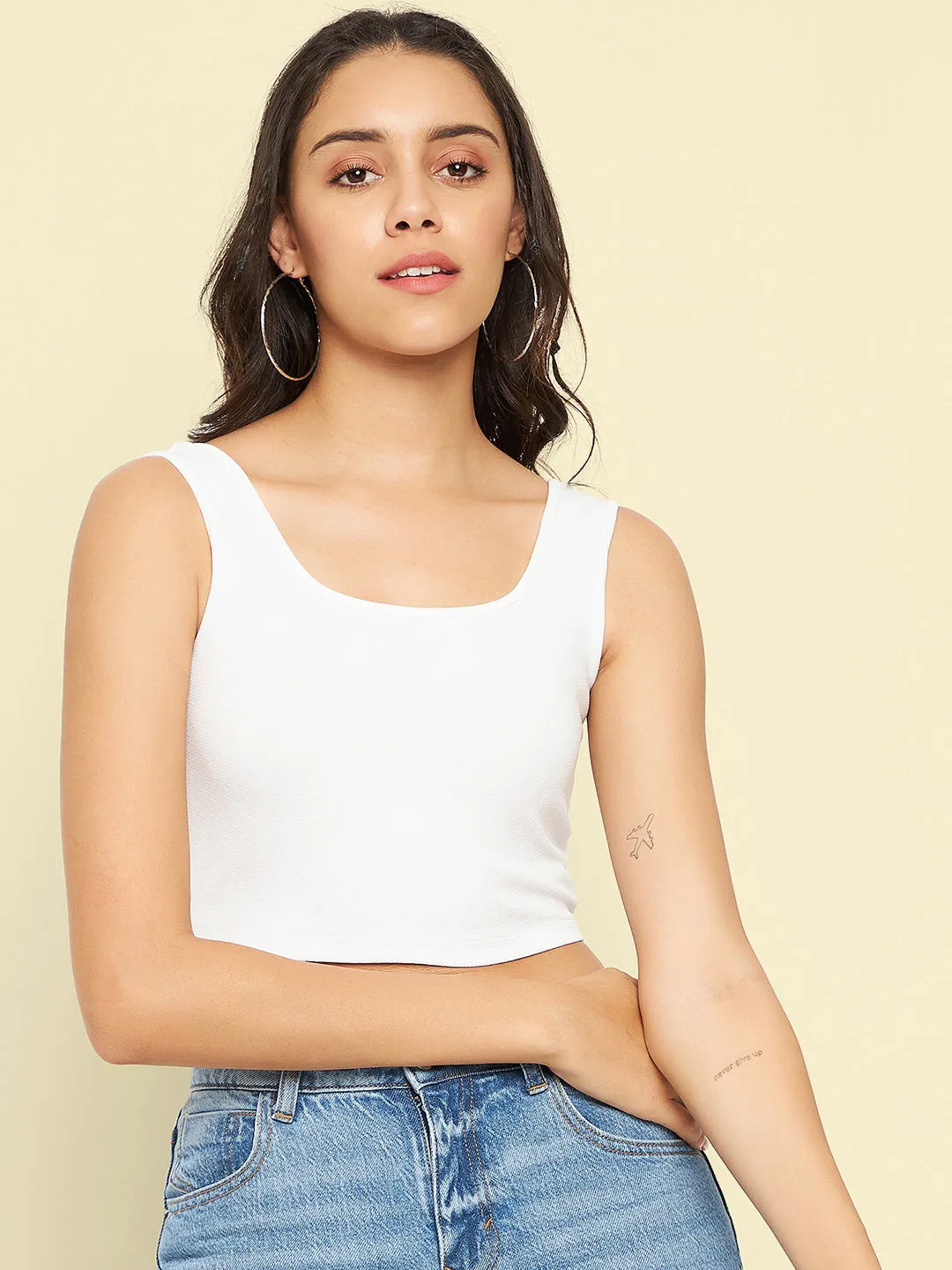 Cotton Stretchable Basic Round Neck Crop Top