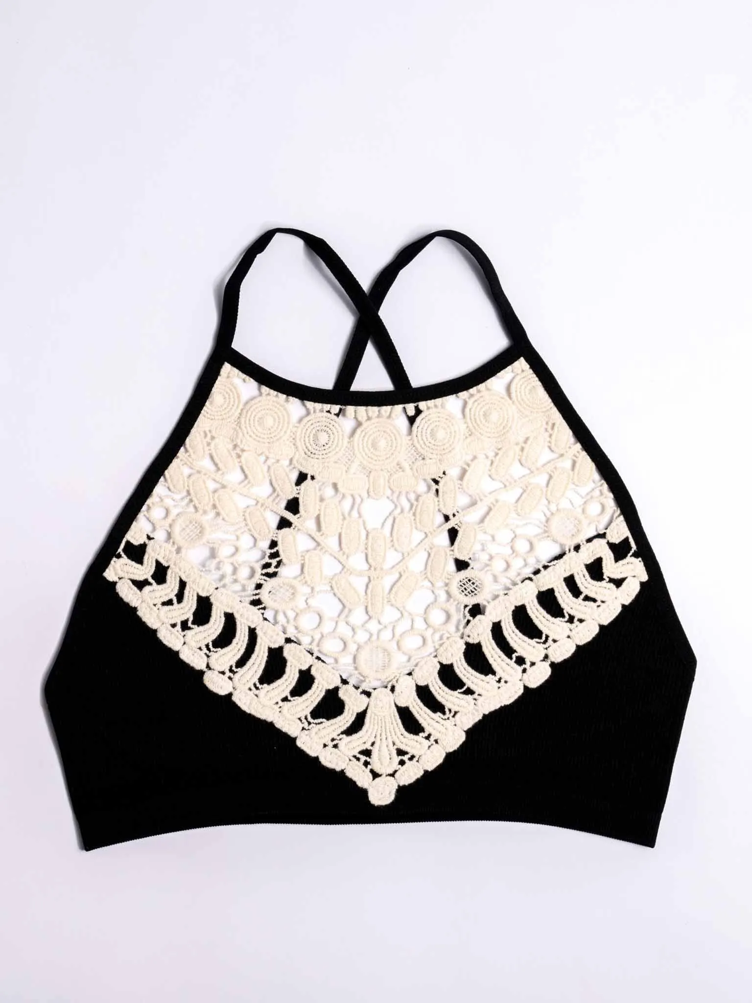 Crochet High Neck Bralette - Black