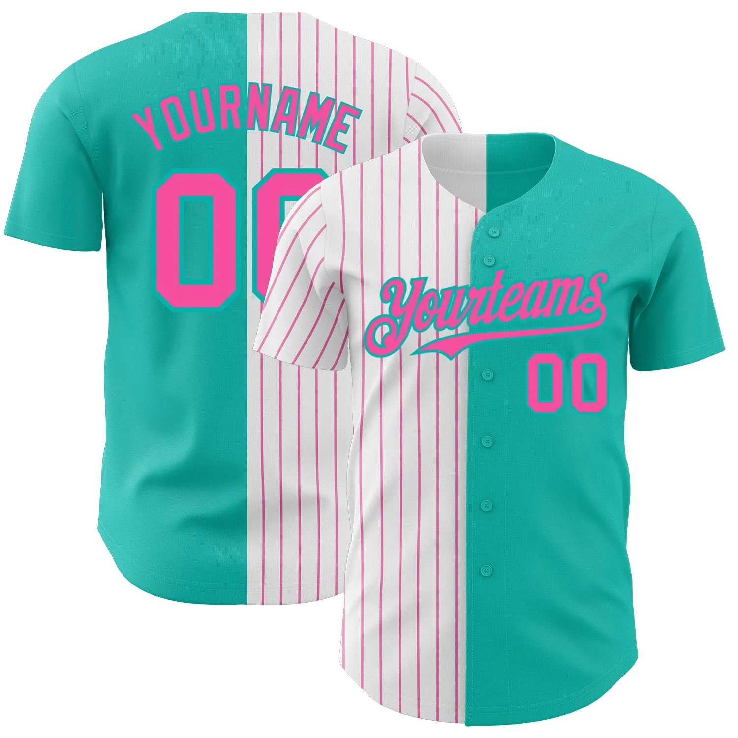 Custom Aqua White-Pink Pinstripe Authentic Split Fashion Baseball Jersey