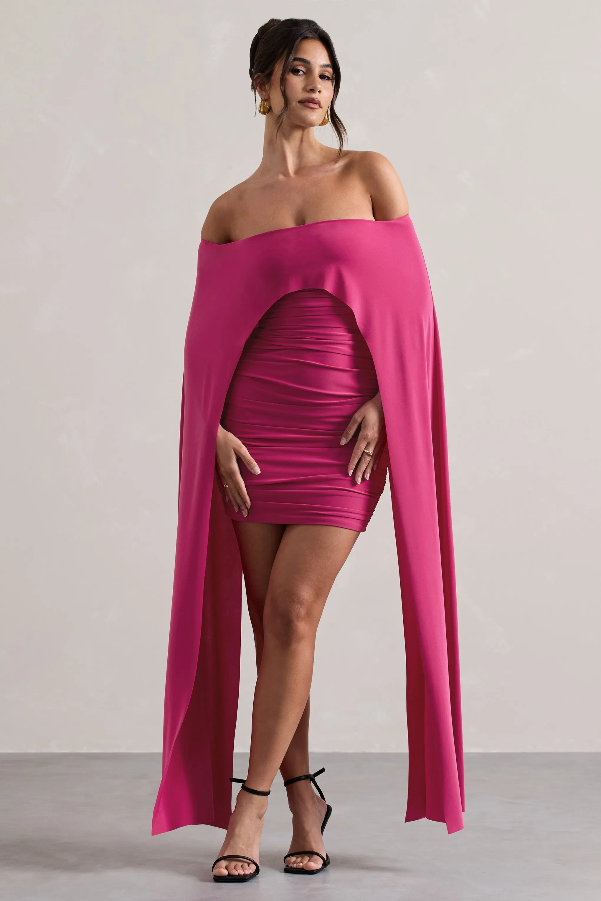 Disco | Dark Pink Bardot Cape Sleeve Mini Dress