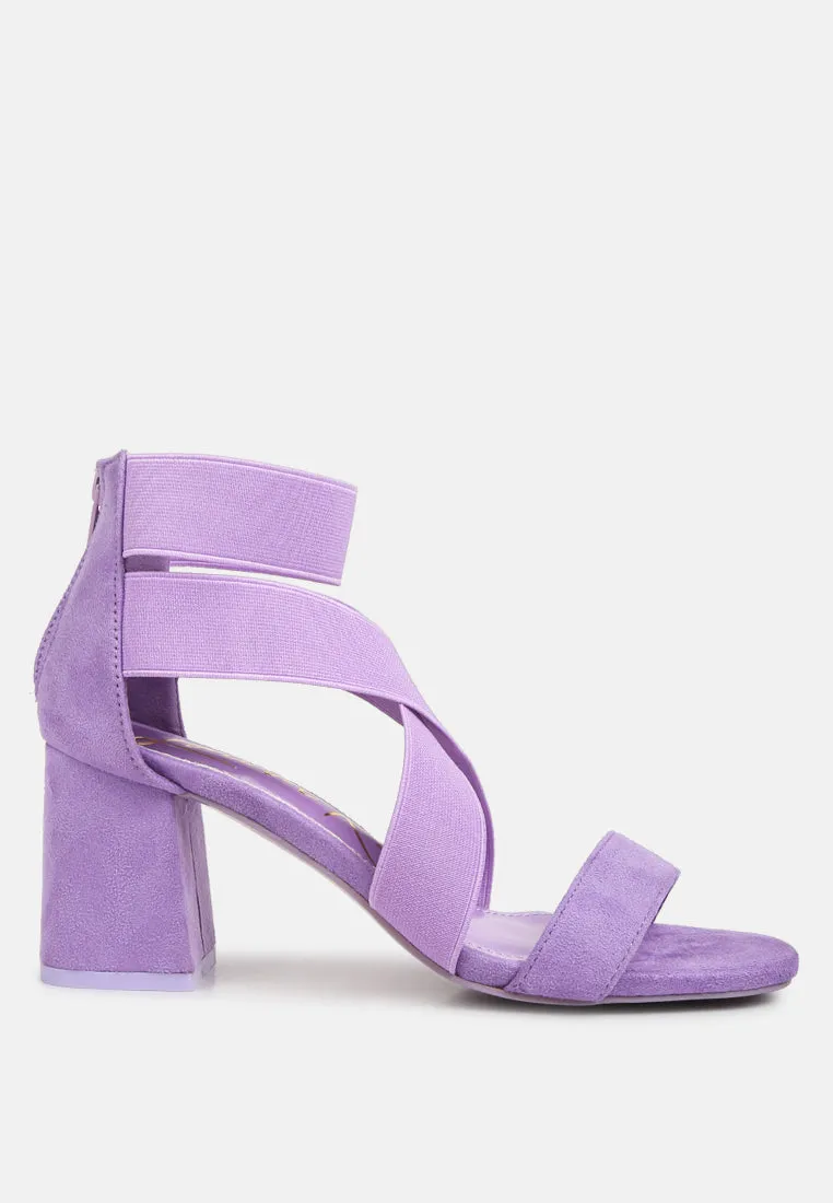 Elastic Strappy Block Heel Sandals